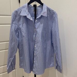 L.L. Bean Women's Blue and White Striped Button Down Shirt